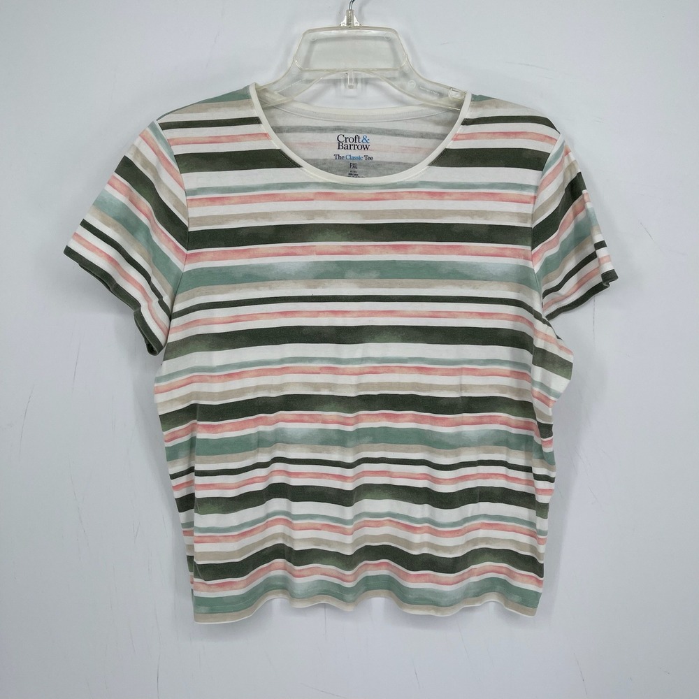 Croft & Barrow Women's Multi Color Striped Short Sleeve Classic T-Shirt Size XLP